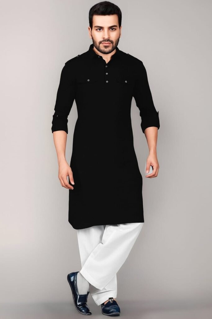 Black in white kurta pajama