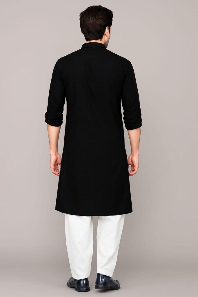 Black in white kurta pajama back